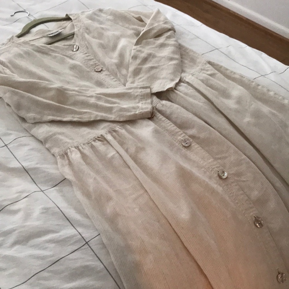 Neutral colored midi linen dress